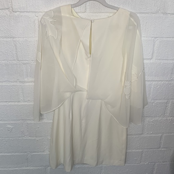 Halston Heritage Cape  Crepe De Chine Mini Off White Embroidered Dress size 2 - Picture 8 of 9
